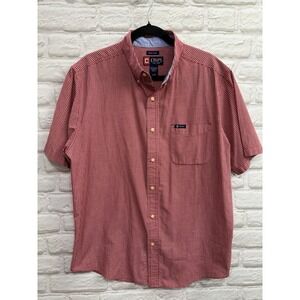 Chaps Large Cotton Blend Poplin Short Sleeve Small Red & Whits Checked Men Shirt